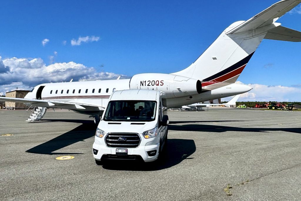 Private jet and luxury van transportation service at airport in Cape Breton Nova Scotia