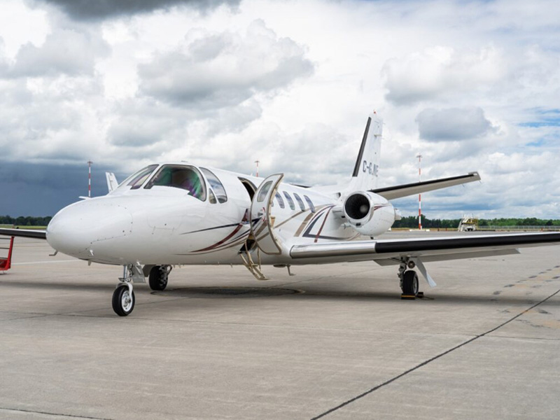 Private jet on runway for luxury air charter in Cape Breton Nova Scotia