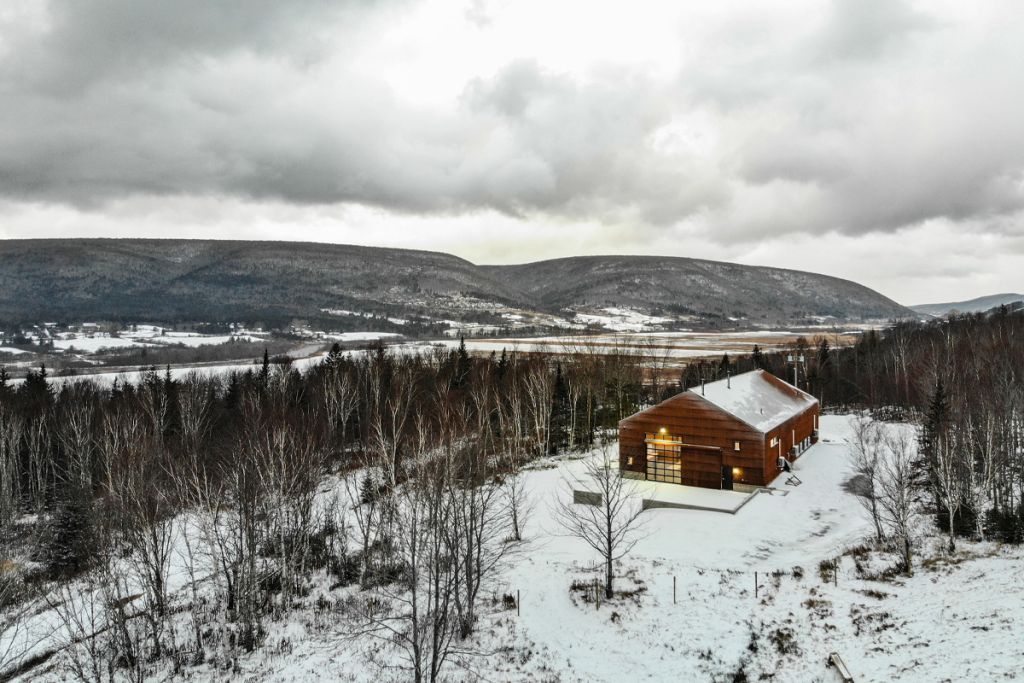 The Shed private luxury retreat in Cape Breton surrounded by winter landscape