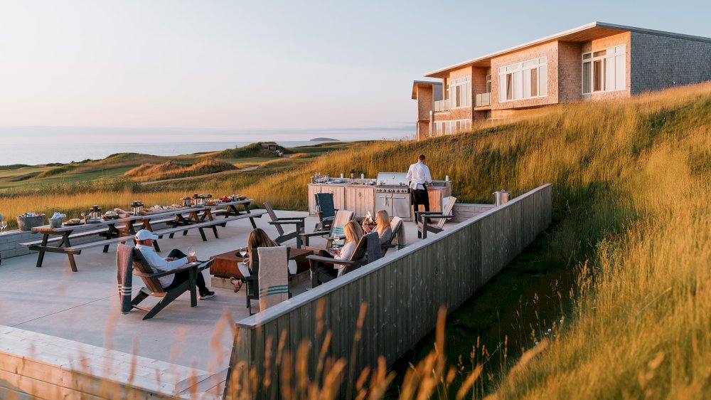 Cabot Cape Breton resort overlooking golf course and Atlantic Ocean in Inverness Nova Scotia